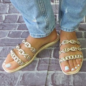 Jelly slide sandal chain straps decoration